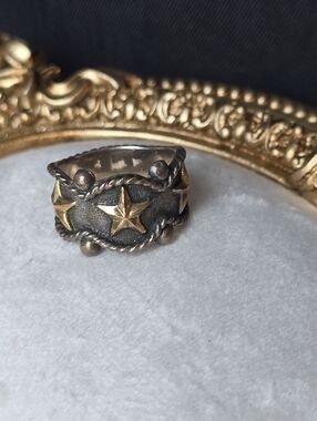 Vintage Sterling Silver Western Cigar Band Rodeo Ring Gold Filled Stars 8.5
